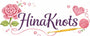 Logo for Hina Knots with floral elements and a crochet hook on a white background